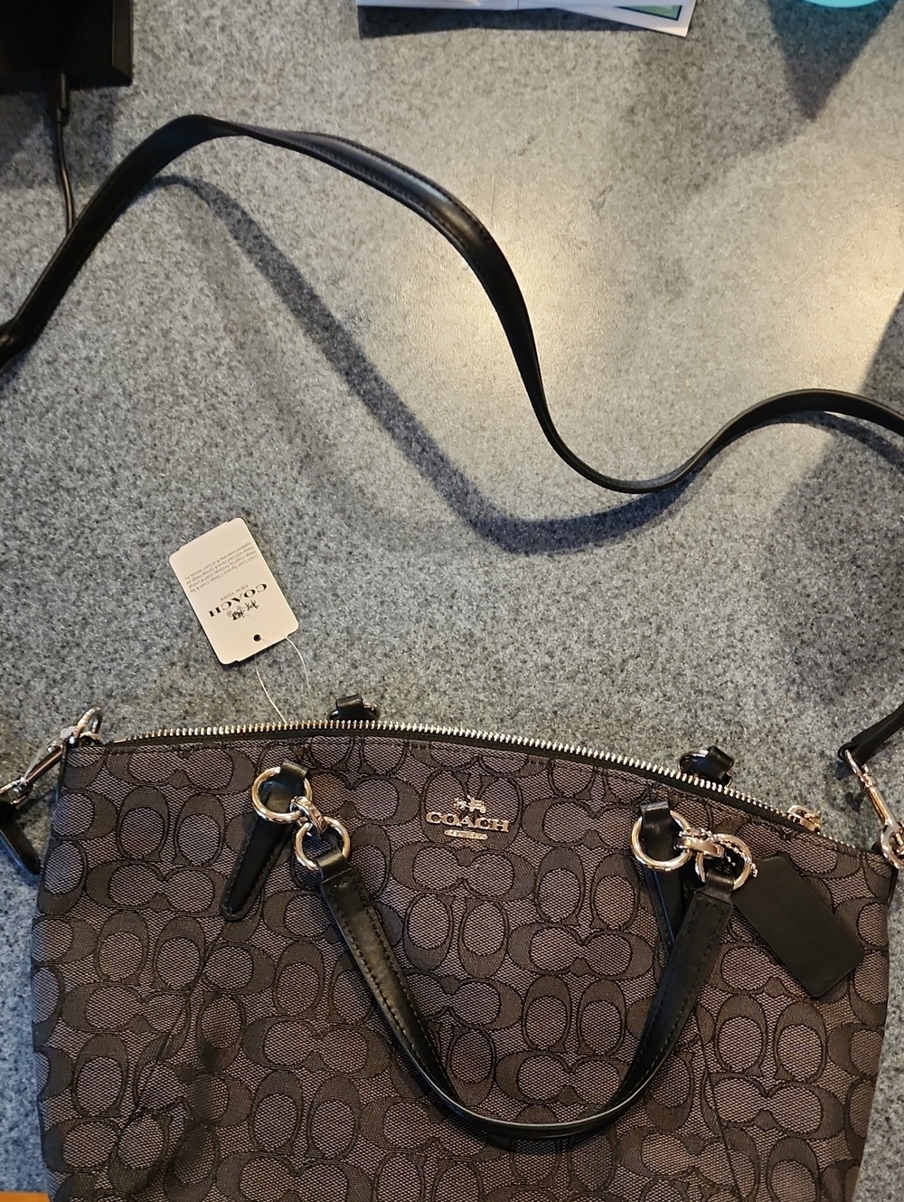 Coach Signature Kelsey Smoke Grey And Black Signature Dome Satchel
